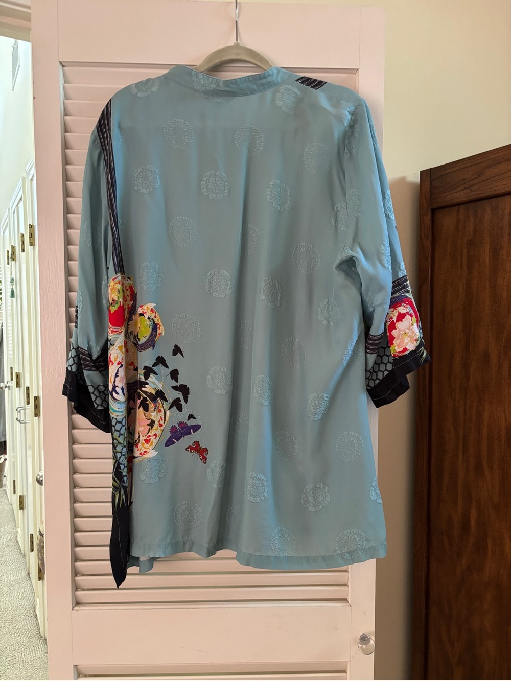 Citron Santa Monica Silk Rayon Koi Fish Abstract Art Tunic Blouse - Picture 3 of 7